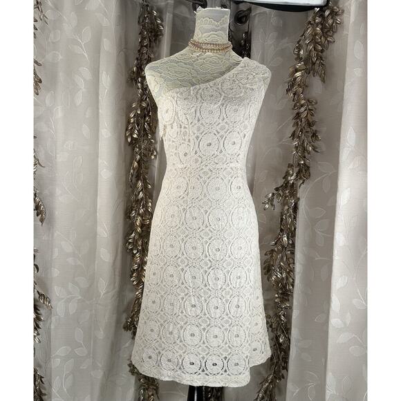 Merona Women’s 6 Off-White Lace Crochet One-Shoulder Dress Scallop‎ Hem Cocktail - Picture 9 of 13